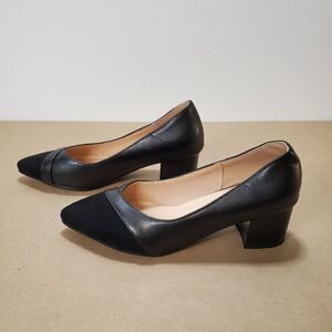 Butiti Black Textured Block Heel Pump